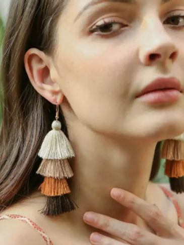 4 Layered Tassel Multi Color Earrings - Stylord