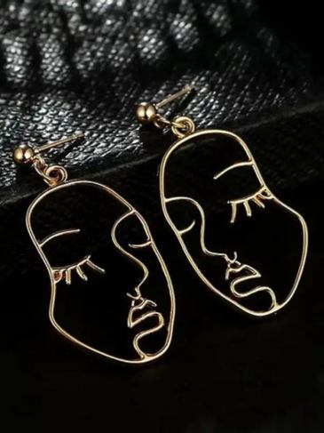 Abstract Design Human Face Earrings - Gold Stylord
