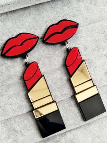 Acrylic Red Mouth Lips Drop Earrings - Stylord