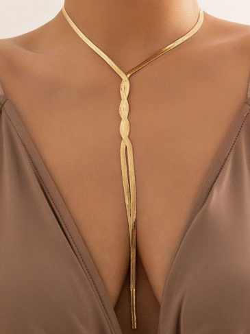 Adjustable Flat Long Chain Necklace - Gold Stylord