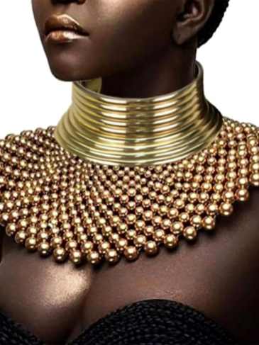African Indian Handmade Beaded Statement Necklace - Gold Stylord