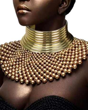 African Indian Handmade Beaded Statement Necklace - Gold Stylord