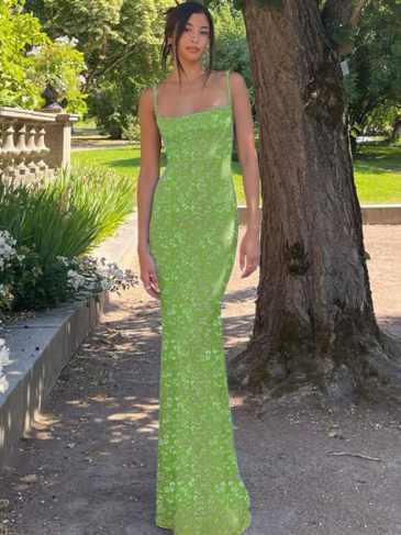 Backless Bodycon Casual Floral Print Dress - Green / s Stylord