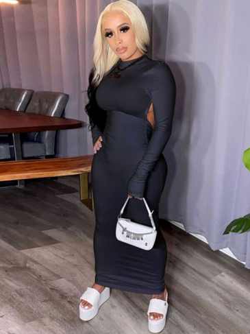 Backless Party Bodycon Maxi Dress - Black / s Stylord