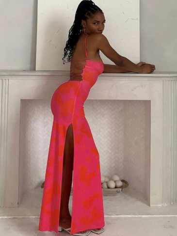 Backless Sexy Split Bodycon Party Midi Dress - Pink / s Stylord