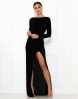 Backless Slim Side Split Velvet Black Maxi Dress - s Stylord