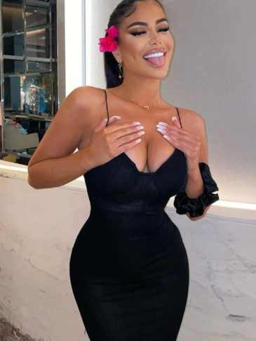 Backless Solid Sleeveless Revealing Midi Dress - Black / s Stylord