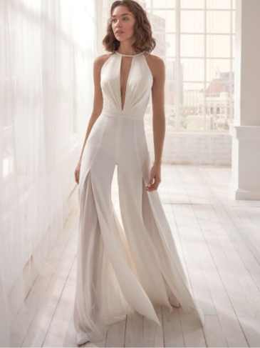 Cut Out Backless Wide Leg Jumpsuit - White / s Stylord