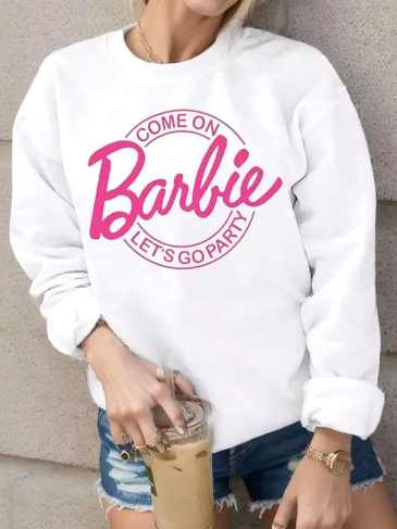 Barbie Long Sleeve 0-neck Trendy T-shirt - White / s Stylord