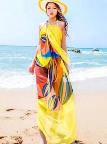 Beach Geometrical Design Cover Up - Yellow / One Size Stylord