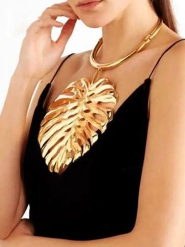 Big Collier Statement Leaf Necklace - Gold Stylord