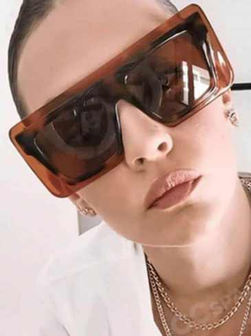 Big Frame Square Brand Design Sunglasses - Brown Stylord