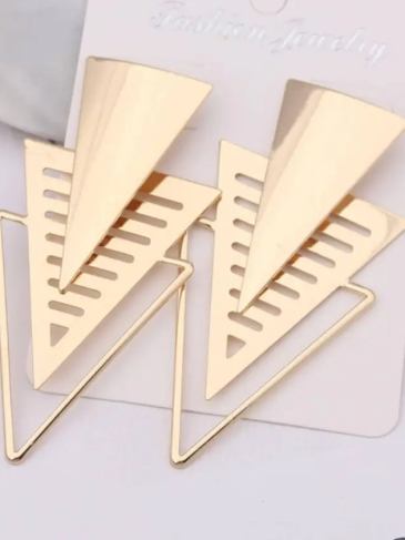 Big Triangle Geometric Dangle Earrings - Gold Stylord