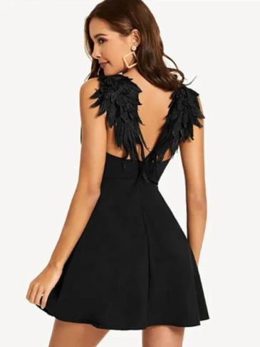 Black Contrast Wing Back Dress - m Stylord