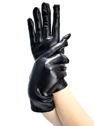 Black Pu Leather Long Wrist Stretch Gloves - Stylord