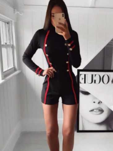 Black And Red Classy Long Sleeve Romper Jumpsuit - s Stylord