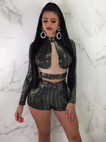 Black Sequin Party Two Pieces Set - s Stylord
