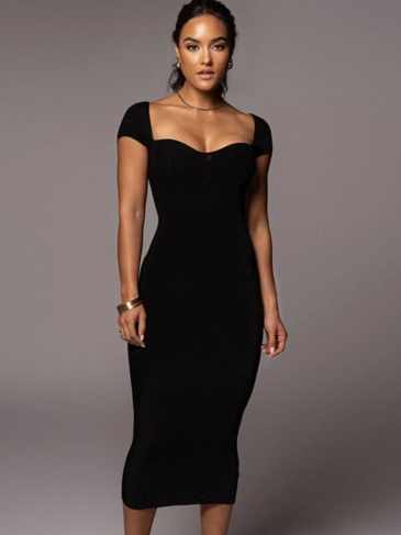 Bodycon Elegant Short Sleeve Casual Dress - Black / s Stylord