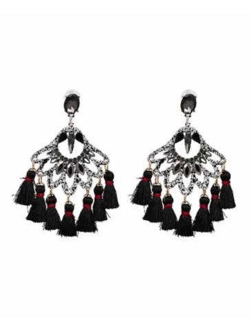 Bohemian Charm Tassel Drop Earrings - Black Stylord