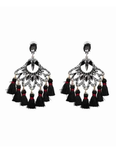 Bohemian Charm Tassel Drop Earrings - Black Stylord
