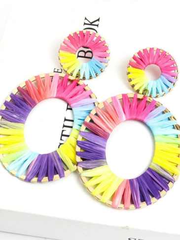 Bohemian Rainbow Geometric Drop Earrings - Multi Stylord