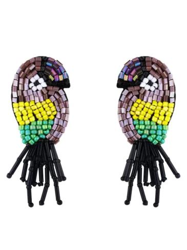 Bohemian Statement Parrot Bird Drop Earrings - Yellow Stylord
