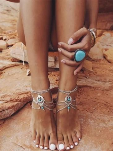 Boho Anklet Foot Chain Beach Jewelry - Silver Stylord