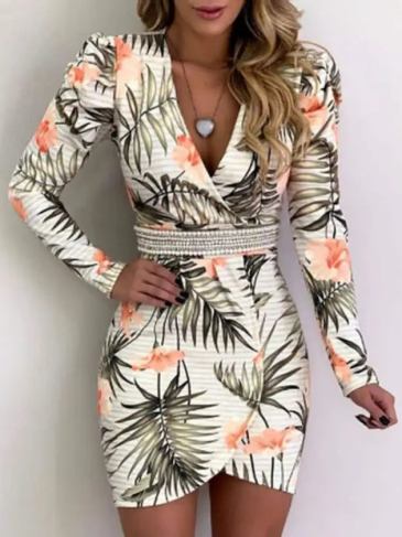 Botanical Print Long Sleeve Dress - Multi / m Stylord