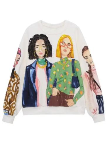 Cartoon Fashion Modern Fleece Chic Sweatshirt - White / s Stylord
