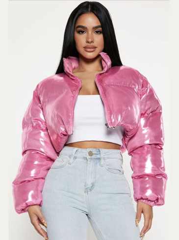 Casual Loose Stand Shiny Jacket - Pink / s Stylord