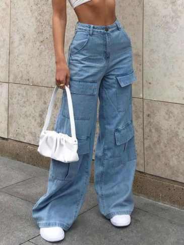 Casual Trendy Fashion Pockets Jeans - Blue / s Stylord