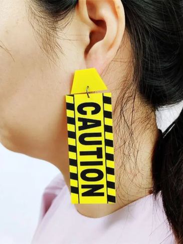 Caution Card Acrylic Long Drop Earrings - Yellow Stylord