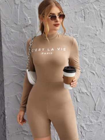 C’est La Vie Long Sleeve Romper - Khaki / s Stylord