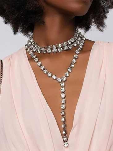 Chunky Rhinestone Layers Sparkly Choker Necklace - Silver Stylord