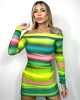 Colorful Printed Sexy Long Sleeve Off Shoulder Dress - Green / s Stylord