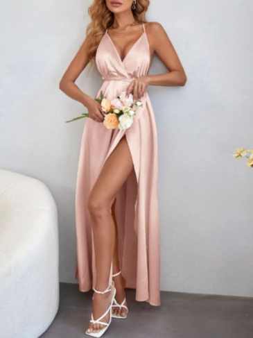 Criss Cross Tie Backless Wrap Prom Dress - Pink / s Stylord