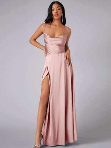 Crisscross Backless Wrap Satin Prom Dress - Pink / s Stylord