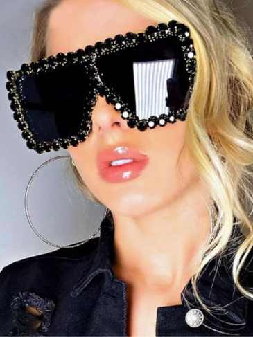 Crystal Diamond Over-sized Luxury Sunglasses - Black Stylord