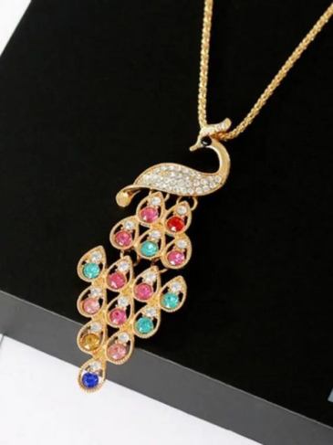 Crystal Peacock Long Necklace - Multi Stylord