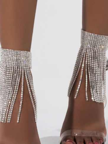 Crystal Tassel Rhinestone Charm Foot Chain - Silver Stylord