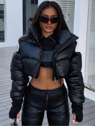 Cut-out Sleeve Hollow Out Puffer Jacket - Black / s Stylord