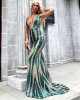 Deep V-neck Backless Sequin Green Maxi Dress - Rent / l Stylord