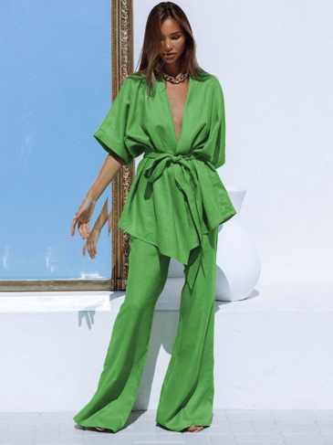 New Design Casual Waistband Designer Two Pieces Set - Green / s Stylord