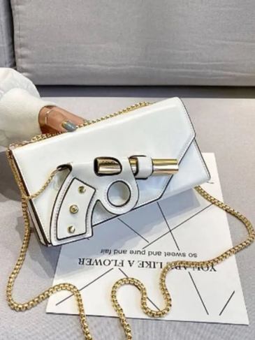 Designer Lipstick Gun Shaped Chain Bag - White Stylord