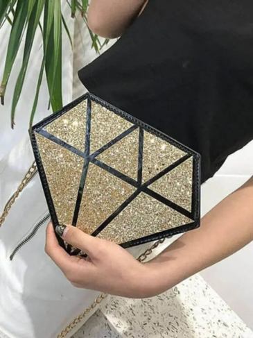 Diamond Shape Shoulder Bag - Gold Stylord