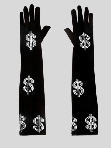 Dollar Diamond Design Rhinestone Gloves - Black Stylord