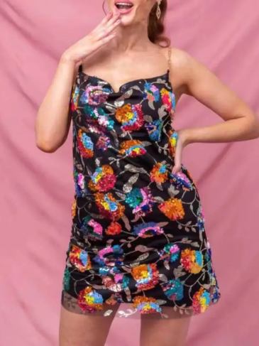 Elegant Backless Summer Sequin Mini Dress - Black / s Stylord