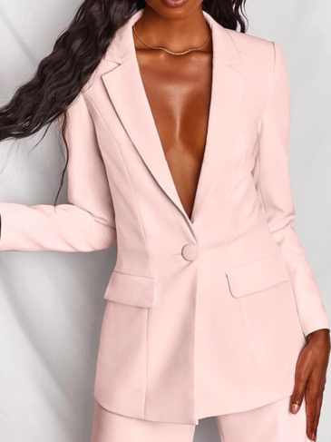 Elegant Blazer And Pant Two Piece Set - Pink / s Stylord