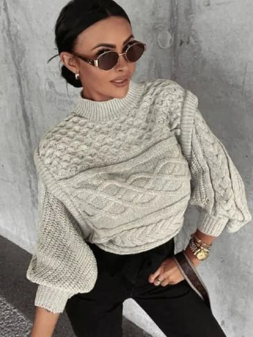 Elegant Formal Long Sleeve Sweater - Beige Stylord