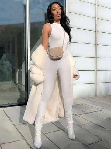 Elegant High Stretch Skinny Jumpsuit - White / s Stylord